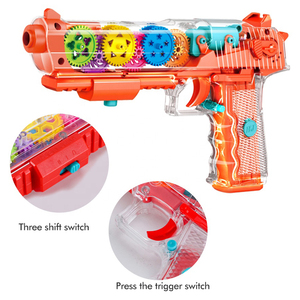 Pistolet à vibrations à engrenages transparents jouet électrique clignotant <span class=keywords><strong>Bo</strong></span> <span class=keywords><strong>concept</strong></span> drôle pistolets jouets avec lumière et musique - Product Image 4