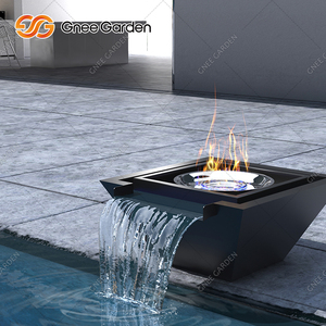 Outdoor Decorative Corten Steel Water Fire Bowl Natural Gas Ignitor 3mm Thick Natural Rusted Finish Waterfalls <b>for</b> Swimming <b>Pool</b> - Product Image 6