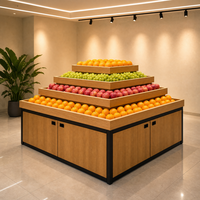 Étagère de présentation multi-niveaux en acier et bois de qualité supérieure pour fruits et légumes, idéale pour supermarchés et magasins de produits frais