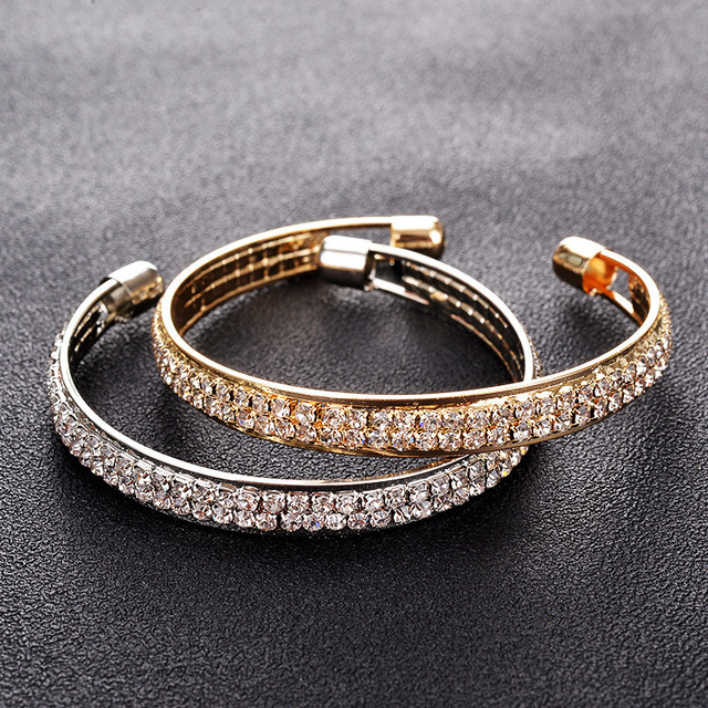 Fashionable Two-Row Open Bracelet in Rose Gold and Silver Diamond Female Fashion Bangles Jewelry