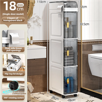 Mueble de Almacenamiento de Plástico de 18 cm con Ranura para Toallas y Ruedas para Baño