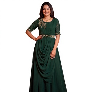 Multi Style Flaired Gowns Dupatta <b>Belt</b> Heavy Georgette Embroidery Hand <b>Work</b> Modern Design for Wedding/Party Occasions - Product Image 1