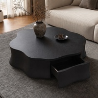 Table basse minimaliste en forme de fleur, moderne, simple, de haute qualité, en bois massif noir, avec rangement