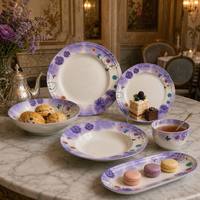 Magnifique service de vaisselle en mélamine motif papillon violet, ensemble de bols et assiettes à motif floral pour la maison, les dîners, les fêtes, l'usage quotidien, conforme CE