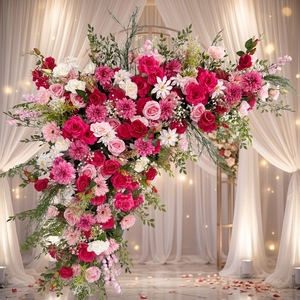 Décoration florale haut de gamme pour mariage, arrangement floral, bouquet floral artificiel rose et blanc pour cérémonie - Product Image 1
