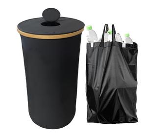 Bamboo Black Deposit Bottle Container Storage Basket Recycling <strong>Bin</strong> Bottle Collection with Carry Bag for Empty Flip Top Design - Product Image 2