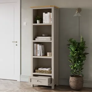 Estantería estrecha Estantería de madera de diseño compacto con estantes ajustables y cajón Sala de estar Estante de libros de oficina - Product Image 2