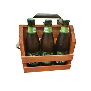 オープナー木製6パックビールボトルホルダー/キャディワインビールキャリア付き手作り素朴なビールバスケット