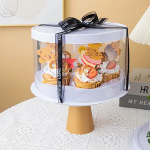 6 inch bán buôn cao trong suốt nhựa rõ ràng bánh bao bì hộp tròn đám cưới Pop hoa bánh Bánh hộp