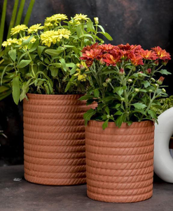 Juego de 2 Macetas de Terracota Hechas a Mano para Interiores y Exteriores, Balcón, Terraza, Jardín, Decoración del Hogar, Macetas Rústicas de Arcilla - Product Image 1