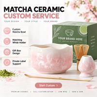En stock OEM Bol à matcha rose en céramique japonaise fait main avec glaçure cristalline naturelle de fleurs, pour kit de thé matcha