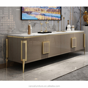 <span class=keywords><strong>Meuble</strong></span> <span class=keywords><strong>TV</strong></span> moderne en acier inoxydable doré avec plateau en marbre, <span class=keywords><strong>meuble</strong></span> <span class=keywords><strong>TV</strong></span> de salon avec tiroirs - Product Image 3