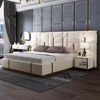 Cama de Lujo Moderna para Hotel de Cuero Tamaño Doble, King o Queen con Cabecero de Madera