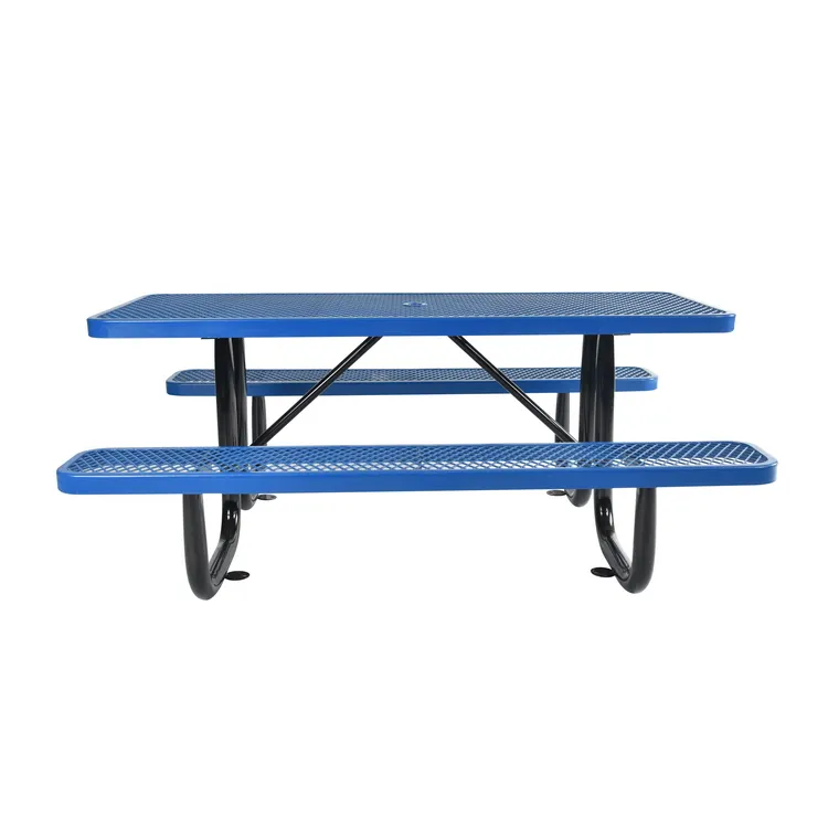 OEM 72" Rectangular Expanded Metal Garden/Park/Outdoor Beer Wine Coffee steel picnic table and chair