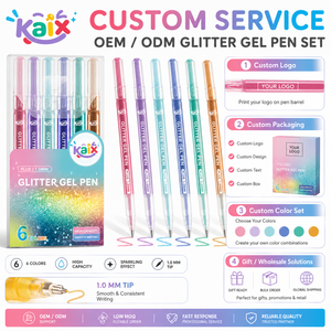 Lot de stylos gel pailletés personnalisés KAIX avec logo, vente en gros, 1,0 mm, grande capacité, 6 couleurs, stylos gel scintillants en vrac, OEM ODM pour le coloriage et le journaling - Product Image 5