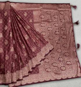 Hot Sale Luxury <b>Satin</b> Silk <b>Saree</b> Elegant Smooth Fabric Designer Party Wear <b>Saree</b> For Women Ethnic Collection Available for Sale - Product Image 2