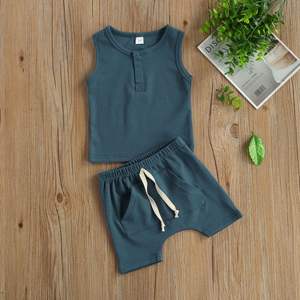 Ensemble de vêtements pour enfants en coton 100% OEM, débardeur d'été pour enfants, short avec poche, vêtements pour bébés, tout-petits, garçons, enfants - Product Image 4