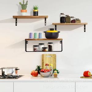 <b>Wall</b> <b>Mounted</b> Wooden Storage Rack 3 Tier Iron Wood Combination <b>Shelf</b> For Kitchen Living Room Plant Display - Product Image 1