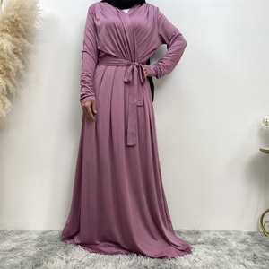 Robe de soirée unie pour femme avec col en V, manches fines, longueur ras du sol, pour femme musulmane, idéale pour les vacances, 8 couleurs, 6421 # - Product Image 5
