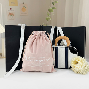 Bolsas de polvo de lujo personalizadas con logotipo, bolsa de anillo, regalo de embalaje, bolsas de joyería de tela de terciopelo rosa y gris, bolsas con cordón - Product Image 2