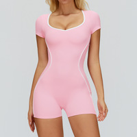Combinaison de sport moulante à manches courtes pour femme, dos ouvert, color block, avec logo personnalisé, vente en gros