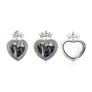 Custom Bling Iced Diamonds 5A Zircon <strong>Crown</strong> Heart Memory Photo <strong>Necklace</strong> Fashion <strong>Pendant</strong> <strong>Necklaces</strong> - Product Image 4