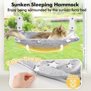 Cama Hamaca Plegable Inalámbrica para Mascotas <span class=keywords><strong>Wowo</strong></span> que Brilla en la Oscuridad, Diseño de Estrellas, Percha Resistente para Gatos para Ventana con Marco Metálico Robusto - Product Image 2
