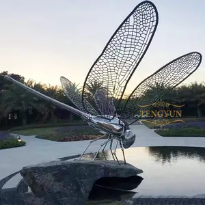 Artisanat d'insecte de jardin en métal de grande taille, décoration de piscine de jardin de libellule volante en acier inoxydable