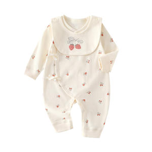 Nouveau-né automne combinaison 100% coton infantile attache avec <span class=keywords><strong>ceinture</strong></span> papillon étanche salive serviette Style décontracté bouton fermeture - Product Image 5