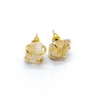 Boucles d'oreilles clous en pierres précieuses naturelles brutes, plaquées or, avec pierres irrégulières, pour femme