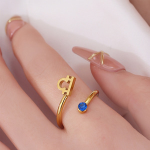 Moda minimalista 12 <span class=keywords><strong>horóscopo</strong></span> signo del zodiaco anillos de acero inoxidable 18K chapado en oro anillo de circón anillo de apertura ajustable para mujeres - Product Image 5