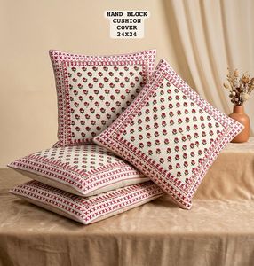 Housse de coussin imprimée à la main 24x24 pouces – Housse de coussin décorative en coton à motifs floraux - Product Image 3