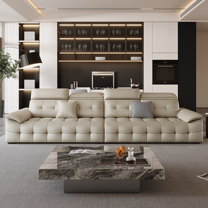 Divano Lawrence a un posto, in vera pelle, stile <span class=keywords><strong>minimalista</strong></span> italiano, imbottitura in spugna ad alta densità, copertura completa, lusso discreto per <span class=keywords><strong>soggiorno</strong></span> - Product Image 3