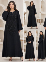 Hafizah Luxe Jalabiya Noire pour Femme, Kaftan, Robe Longue Musulmane, Abaya de Dubaï, Robe de Soirée Arabe, Ornée de Perles et de Paillettes Lourdes