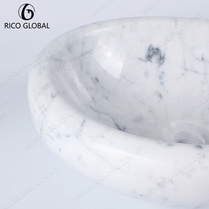 Lavabo ovale en marbre blanc poli pour salle de bain, vasque de comptoir en pierre pour hôtel et appartement - Product Image 4