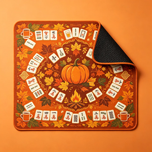 Tapis de Mahjong Vert Forêt, Motif Champignons et Écureuils d'Automne, Antidérapant en Microfibre, Tapis de Table de Mahjong Américain pour 4 Joueurs - Product Image 4