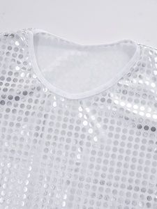 T-shirt à sequins pour filles, manches courtes, col rond, hauts brillants holographiques métalliques, pour spectacle de danse, scène, personnalisable pour enfants - Product Image 3
