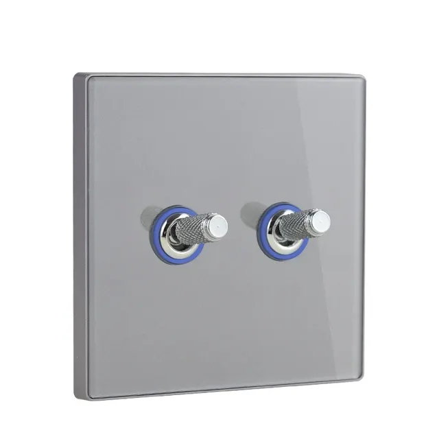 Light Switch With LED Toggle Switch EU French Power Socket Gray Grey Glass Universal Plug USB TV RJ45 Wall Outlet Light Switches