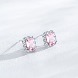 Version en cuivre personnalisable, luxe en argent sterling S925, zircon rose carré taille émeraude, exclusivement pour femmes - Product Image 3