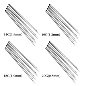 Aiguilles de perçage stériles creuses 100 pièces sous blister, aiguilles droites 12G 14G 16G 18G 20G pour nez, nombril, oreille - Product Image 5