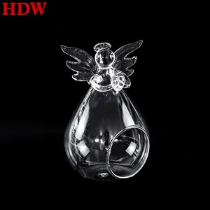 Хит продаж, подвесная прозрачная креативная стеклянная ваза в форме ангела для цветов, чайный светильник, стеклянный подсвечник для украшения дома
