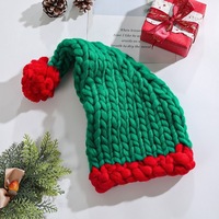 Gorro de Navidad de punto grueso hecho a mano, gorro de elfo de punto grueso con pompón, gorro de invierno para las fiestas, logotipo bordado personalizado