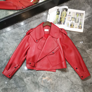 Женская куртка из натуральной кожи, из натуральной овечьей кожи, в стиле байкерской, с мехом, ветровка, бомбер, мотоциклетная, премиум-класса, для весны и осени - Product Image 2