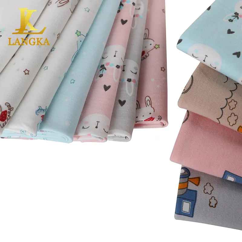 Langka eco-friendly soft breathable cute pattern printed knitted fabric 100% cotton for babies & kids