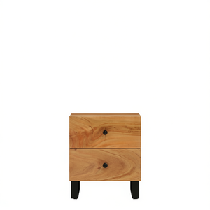 Commode de chevet en bois naturel, 2 tiroirs, design moderne, meubles de chambre à coucher - Product Image 1