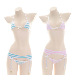 Ensemble bikini rayé pour femme Patch House, haut triangle, bas string, bordure contrastée, maillot de bain 2 pièces - Product Image 3