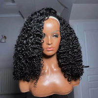 Perruque mi-tête afro bouclée frisée en cheveux humains, non-lacée, fabriquée à la machine, avec cordon de serrage, pour femmes noires