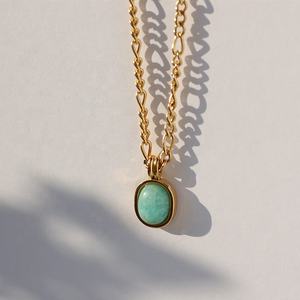 MICCI, cadena Figaro de acero inoxidable chapada en oro de 18 quilates, venta al por mayor personalizada, collar con colgante de piedra preciosa de amazonita verde Natural para regalo - Product Image 6