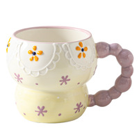 Mug en céramique écologique créatif, design mignon de dessin animé peint à la main en trois dimensions, compatible micro-ondes, pour boissons chaudes, Saint-Valentin