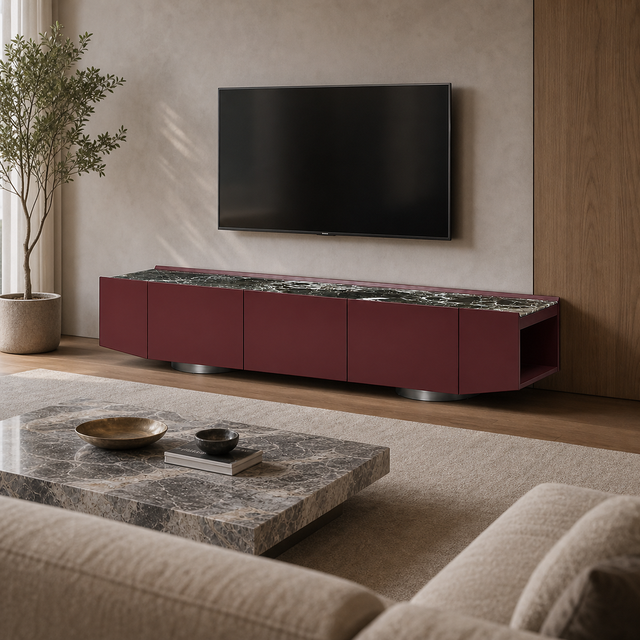 Modern Minimalist Floating Marble TV Console High Gloss Handmade Living Room Cabinet